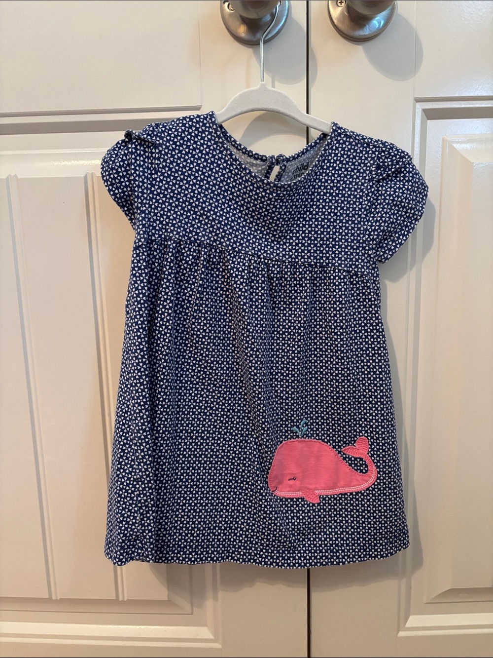 child of mine Navy Dot Dress with Pink Whale